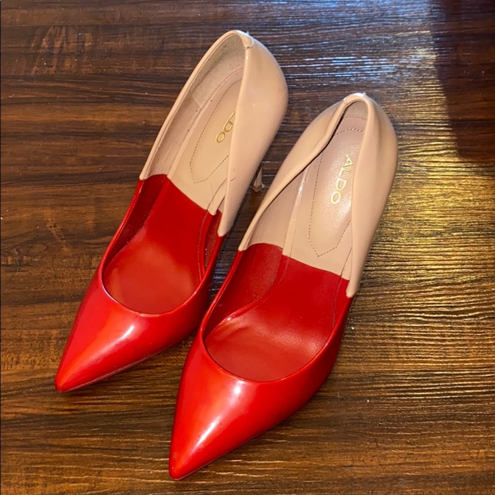 ALDO red high heels as seen on Sophia Bush